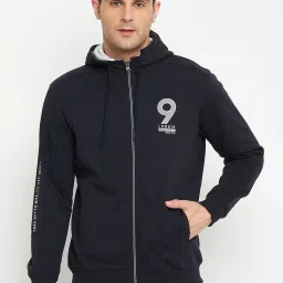 Cantabil Navy Regular Fit Printed Hooded Jacket image 1