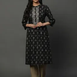 Aurelia Black Printed Straight Kurta-image-67
