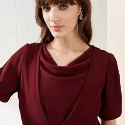 Latin Quarters Maroon Half Sleeves Cowl Neck Solid Casual Top image 4