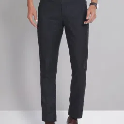 AD by Arvind Navy Slim Fit Flat Front Trousers image 1