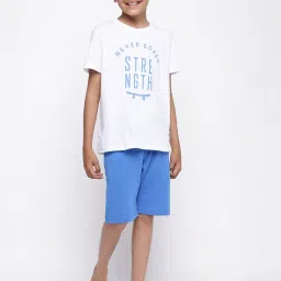 Lil Tomatoes Kids White & Blue Printed T-Shirt with Shorts image 1