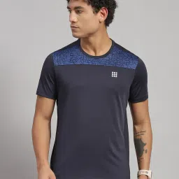 Rock.It Navy Blue Regular Fit Self Pattern T-Shirt image 1