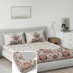 DDECOR Live beautiful Red Cotton Ethnic 145 TC King Fitted Bedsheet with 2 Pillow Covers image 1