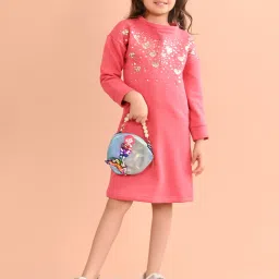 LilPicks Kids Coral Embellished Full Sleeves Dress image 1