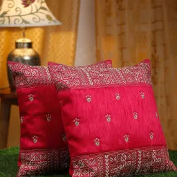 Hosta Homes Pink Silk Booti Work Cushion Cover - Set of 2 image 1