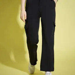 BUYNEWTREND Black Straight Fit High Rise Pants image 1