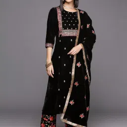 Varanga Black Embroidered Kurta Pant Set With Dupatta image 1