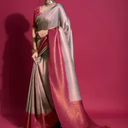 Satrani Grey & Pink Silk Woven Saree With Unstitched Blouse-image-26