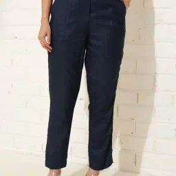 Fabindia Navy Viscose Silk Woven Slim Fit Casual Pant image 1