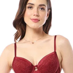 Amante Maroon Lace Work Balconette Bra image 1