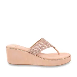 Mochi Women's Rose Gold Thong Wedges image 1