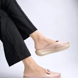 Shoetopia Women's Peach Mule Wedges image 1