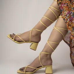 Shoetopia Women's Yellow Gladiator Sandals image 1