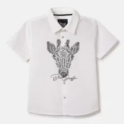 Blue Giraffe Boys White Pure Cotton Print Shirt-picture-31