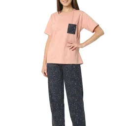Smarty Pants Pink & Navy Blue Cotton Abstract Night Suit image 1
