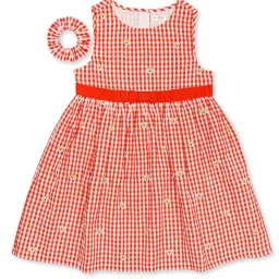 H by Hamleys Kids Red Checks Dress with Scrunchie image 1