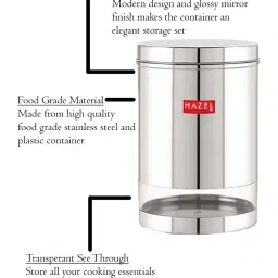 HAZEL Transparent Stainless Steel Kitchen Storage Jar (3000 ml) - Set of 1 image 4