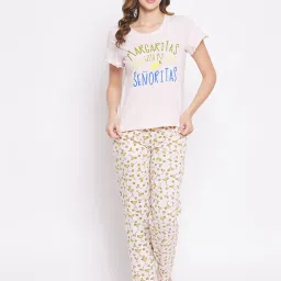 Clovia Pink Printed Top & Pyjama Set image 1