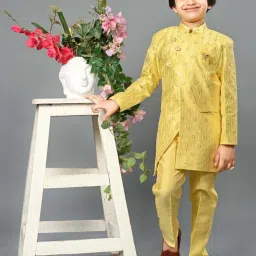 Ahhaaaa Kids Yellow Embellished Full Sleeves Sherwani Set image 1