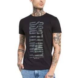 Octave Black Regular Fit Printed Crew T-Shirt image 1