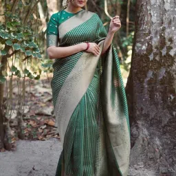 Saree Mall Green Woven Saree With Unstitched Blouse image 1