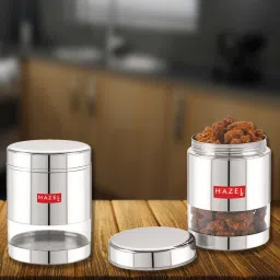 HAZEL Silver Stainless Steel Kitchen Storage Jars (800 ml) - Set of 2 image 1
