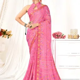 Saree Mall Pink Bandhani Print Saree With Unstitched Blouse image 1