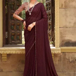 Saree Mall Maroon Embellished Saree With Unstitched Blouse image 1