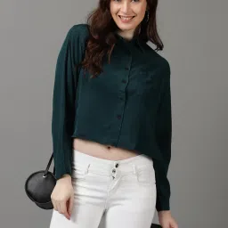 showoffff SHOWOFF Teal Cotton Regular Fit Shirt image 1