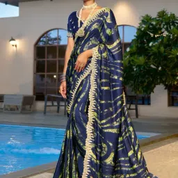 Saree Mall Navy Embellished Sarees With Unstitched Blouse-picture-11