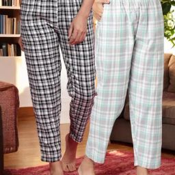 Kryptic White & Grey Melange Cotton Relaxed Fit Printed Lounge Pant - Pack of 2-picture-44