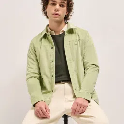 The Bear House Light Green Polyester Regular Fit Textured Casual Jacket image 1