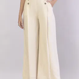 Powersutra Off White Linen Regular Fit Trousers image 1