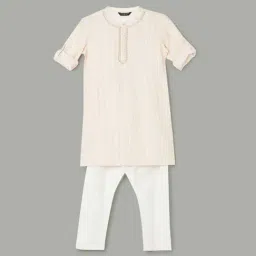 Melange by Lifestyle Kids Pink & White Cotton Printed Full Sleeves Kurta Set-picture-28