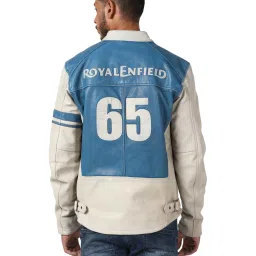 Royal Enfield Blue & White Straight Fit Colour Block Jacket image 2
