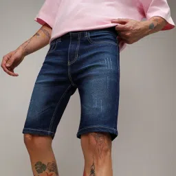 Campus Sutra Blue Regular Fit Distressed Denim Shorts image 1