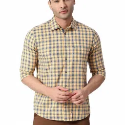Basics Yellow Slim Fit Checks Shirt image 1