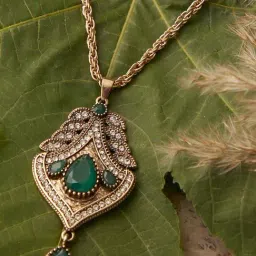 SOHI Green Designer Stone Necklace-image-47