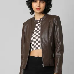 Only Brown Regular Fit Biker Jacket image 1