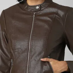 Only Brown Regular Fit Biker Jacket image 5