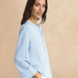 RAREISM Blue Cotton Blend Solid Long Sleeves Top image 3