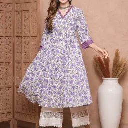 Fashor Lavender Printed Anarkali Kurta image 1
