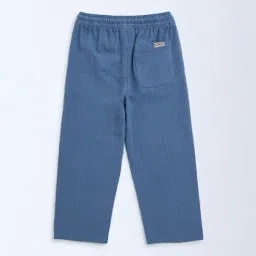 HOP by Westside Dusty Blue Solid Mid-Rise Cotton Trousers image 2