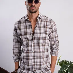 IVOC Men Tartan Checked Spread Collar Cotton Casual Shirt-picture-24