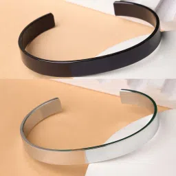 NVR Black & Silver Stainless Steel Cuff Bracelet for Men - Set of 2 image 1