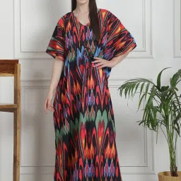 Secret Wish Black Abstract Print Kaftan Nighty image 1