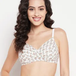 Clovia White Cotton Printed T-Shirt Bra image 1