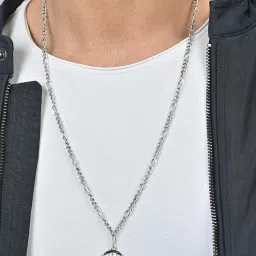 The Bro Code Silver Round Skull Pendant Neckalce chains For Men image 1