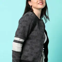 Campus Sutra Grey Cotton Self Pattern Jacket image 3