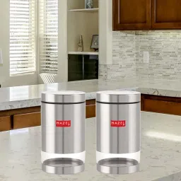 HAZEL Transparent Stainless Steel Kitchen Storage Jars (1300 ml) - Set of 2 image 1